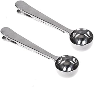 Cosmos 2 Pcs Stainless Steel Coffee Measuring Scoop Spoon with Bag Clip Cosmos