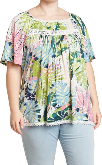 Printed Lace Square Neck Top STEM AND VINE