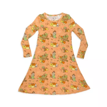 Маленькая девочка и усилитель; Ночная рубашка тыквенного цвета с длинными рукавами для девочек Bellabu Bear
