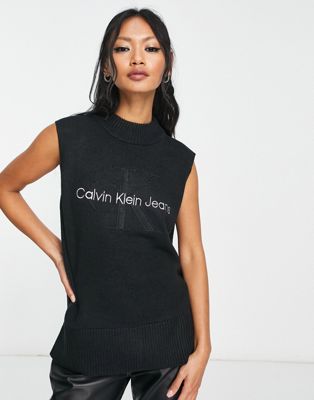 Черная майка с вышитым логотипом и воротником-стойкой Calvin Klein Jeans Calvin Klein