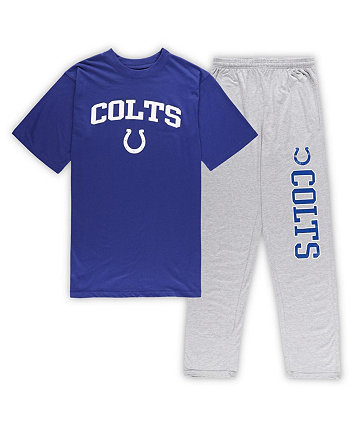 Мужской комплект для сна из футболки и брюк Indianapolis Colts Royal, Heather Grey Indianapolis Colts Big and Tall Concepts Sport