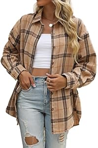 CHYRII Womens Button Down Flannel Shirts Long Sleeve Plaid Shackets Business Casual Blouse Top CHYRII