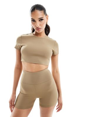 ASOS 4505 ultra cropped active ribbed T-shirt in beige ASOS 4505