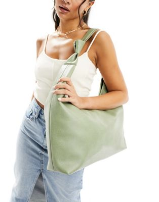 Гламурная сумка-тоут из полиуретана с завязанным ремнем серо-зеленого цвета GLAMOROUS