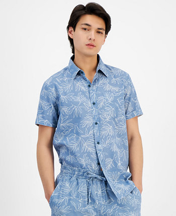 Мужская льняная рубашка из шамбре Fabricio с короткими рукавами и пуговицами спереди, созданная для Macy's Sun & Stone