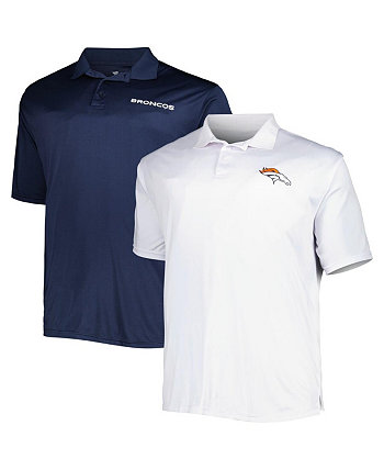 Men's Branded Navy, White Denver Broncos Solid Two-Pack Polo Shirt Set Fanatics