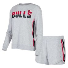 Women's Concepts Sport Gray Chicago Bulls Cedar Long Sleeve T-Shirt & Shorts Sleep Set Unbranded