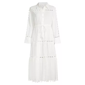 Beaded Cotton Voile Midi-Shirtdress MILLY