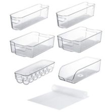 Refrigerator Bins for Food Storage - Plastic Fridge Organizers with Handles and 4 Shelf liners Home I
