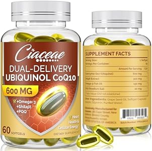 Ubiquinol CoQ10 600 MG Softgels (Мягкие капсулы) with Omega-3 & Shilajit & PQQ, Advanced Dual-Delivery Coenzyme-Q10, Active CoQ10 Ubiquinol Supplement for Antioxidant, Heart, Brain & Cellular Energy, 60 Servings (Порции) Ciaceae