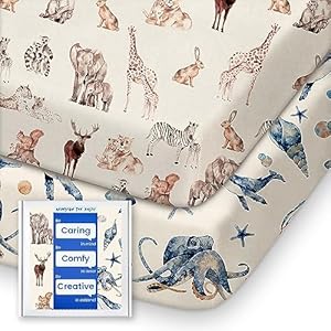 Graco Pack and Play Sheets Fitted, TotBasic Ultra Soft Mini Crib Sheets Boy, Neutral Pack N Play Mattress Sheets Hypoallergenic and Soothing, Premium Jersey Playrad Sheets, 2 Pack TOTBASIC