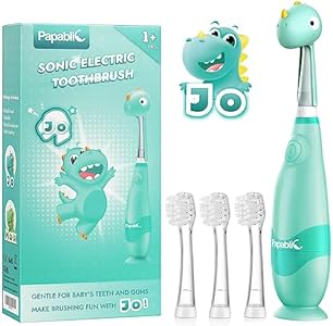 Papablic Toddler Sonic Electric Toothbrush for Ages 1-3 Years, Baby Electric Toothbrush with Cute Unicorn Cover and Smart LED Timer, 4 Brush Heads (Arya) Papablic