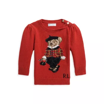 Хлопковый свитер-поло с медвежонком для маленьких девочек Polo Ralph Lauren