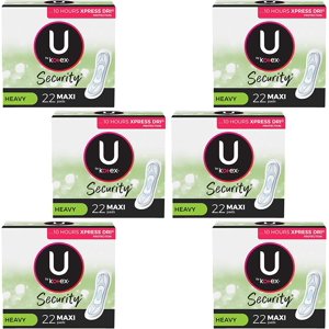 U by Kotex Maxi Pads, Long, Super Unscented 22 ea (Pack of 6) Kotex