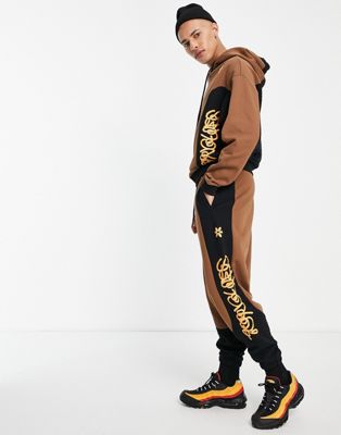 Crooked Tongues sweatpants with quilted panels in brown Crooked Tongues