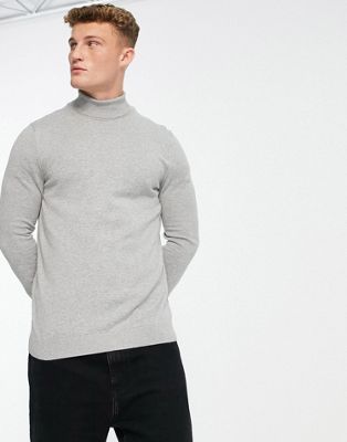 Серый вязаный свитер приталенного кроя с высоким воротником New Look New Look