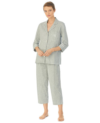Пижамный комплект Capri Pant из хлопка с вырезом на воротнике и рукавами 3/4 LAUREN Ralph Lauren