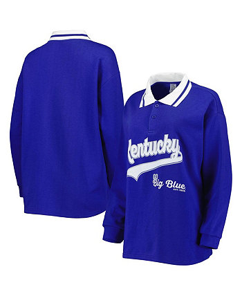 Women's Royal Kentucky Wildcats Happy Hour Long Sleeve Polo Shirt Gameday Couture