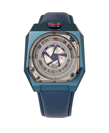 Asher Automatic Genuine Blue Case, Синие кожаные часы 47 мм Reign