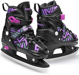 Adjustable Ice Skates for Kids, Toddler Ice Hockey Skates for Girls and Boys, Youth Ice Skating Shoes for Outdoor and Rink, 4 Sizes Adjustments, Gift for Christmas, Large (4-7 US), Purple OBENSKY