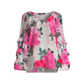 Шелковая блуза с оборками и цветочным принтом Sibel Ungaro