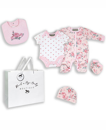 Baby Girls Rose Bouquet Layette Gift в сетчатом мешке, набор из 5 предметов Rock-A-Bye Baby Boutique