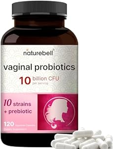 NatureBell Vaginal Probiotics 10 Billion CFU Per Serving, 120 Veggie Capsules | 10 Strains with Prebiotics from FOS – Vaginal Health Supplement – Supports Odor, Flora, & pH Balance for Women NatureBell