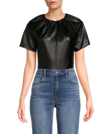 Ruched Faux Leather Bodysuit BRANDON MAXWELL