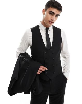 ASOS DESIGN double breasted skinny suit vest in black ASOS DESIGN