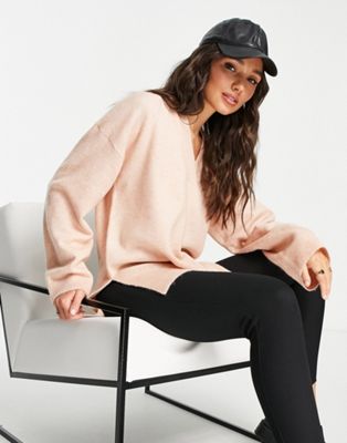 M Lounge cozy deep-v sweater in pale blush M Lounge