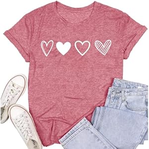 Womens Valentines Day T-Shirt Romantic Love Heart T-Shirt Valentine Tee Tops SUWATOIN