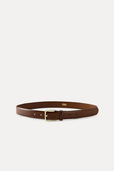 LEATHER BELT WITH SQUARE BUCKLE Zara