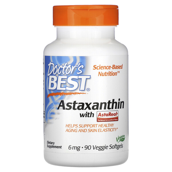 Астаксантин с AstaReal, 6 мг, 90 растительных мягких капсул - Doctor's Best Doctor's Best