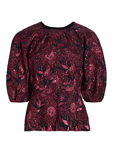 Floral Jacquard Peplum Top Lela Rose