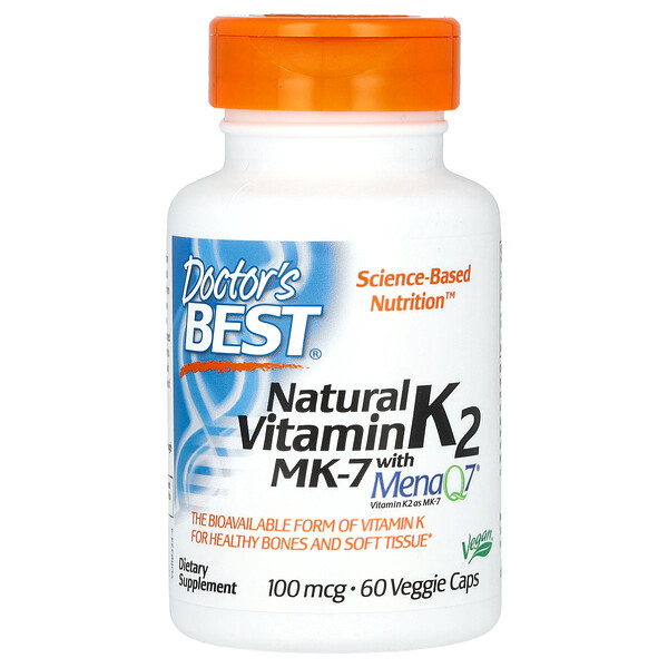 Витамин K2 MK-7 с MenaQ7 - 100 мкг - 60 растительных капсул - Doctor's Best Doctor's Best