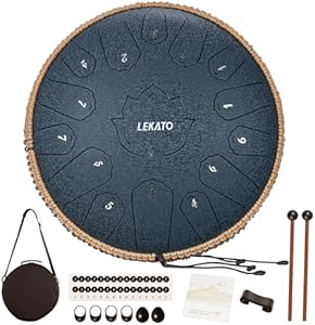 Steel Tongue Drum 13 Inch 15 Notes, LEKATO Steel Drum C Key Beginner/Professional Zen Drum Percussion for Meditation Yoga Musical Education, Christmas New Year Gift for Lovers LEKATO