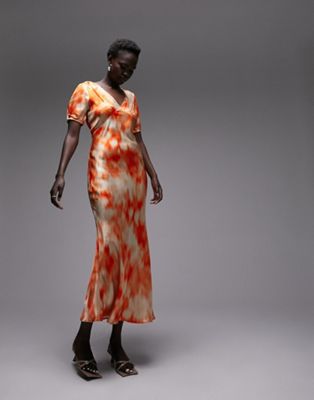 Оранжевое платье-комбинация миди с короткими рукавами и косой отделкой Topshop Tall Topshop Tall