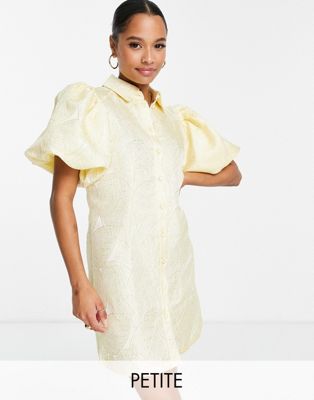 Текстурированное платье мини лимонного цвета с пышными рукавами Pieces Petite Premium Pieces Petite