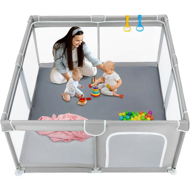 Baby Playpen,HDJ Large Baby Playard 47 x 47inch with Anti-Slip Base and Pull Rings,Kids Activity Center for Boys and Girls,Black HDJ