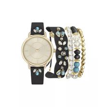 Женские часы Jessica Carlyle с черным ремешком с драгоценными камнями и браслет в тон Jessica Carlyle