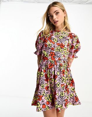 Influence mini dress in bold floral print Influence