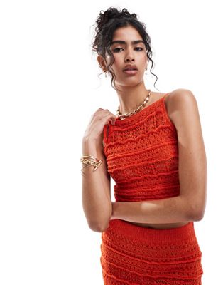 ASOS DESIGN knit cami top with tie detail in sequin yarn in red - part of a set ASOS DESIGN