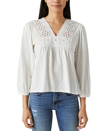 Women's Cotton Embroidered-Bib Top Lucky Brand