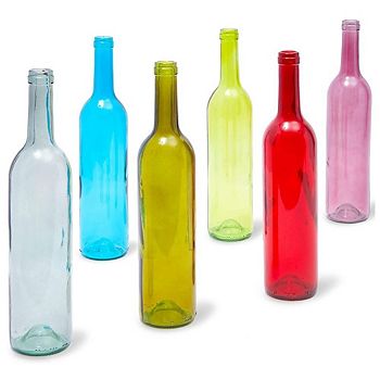 6 Pack Decorative Colored Wine Bottles for Home Decor, 750ml, 6 Assorted Colors Juvale