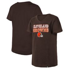 Girls Youth New Era Brown Cleveland Browns Reverse Sequin V-Neck T-Shirt New Era