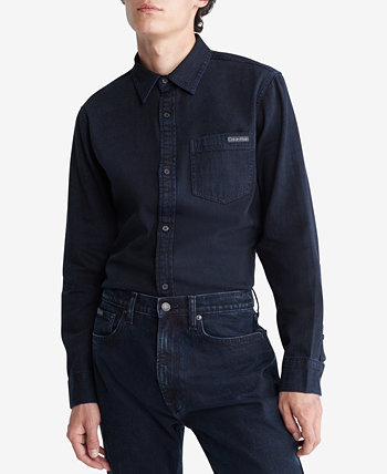 Мужская синяя черная джинсовая рубашка с камнем Calvin Klein