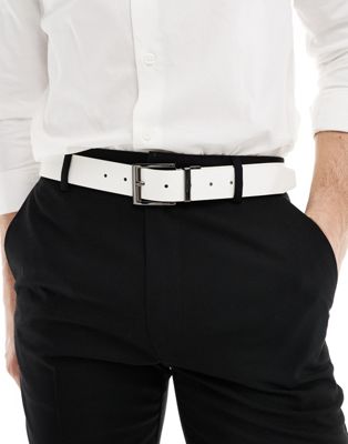 ASOS DESIGN reversible faux leather belt in patent and matte white ASOS DESIGN