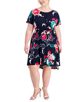 Plus Size Printed Tied-Side Fit & Flare Dress Robbie Bee