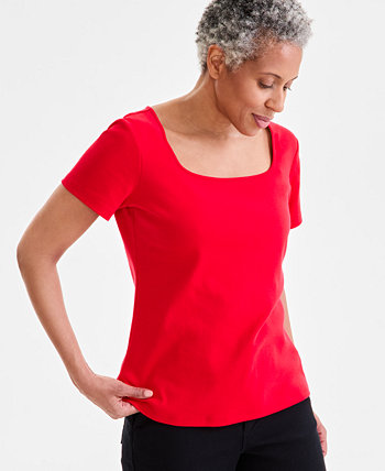 Women's Cotton Square-Neck Short-Sleeve T-Shirt, Exclusively at Macy's Style & Co