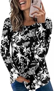 HOTGIFT Women's 2025 Fall Winter T-Shirts Casual Long Sleeve Crewneck Tunic Tops Loose Comfy Blouse Hotgift